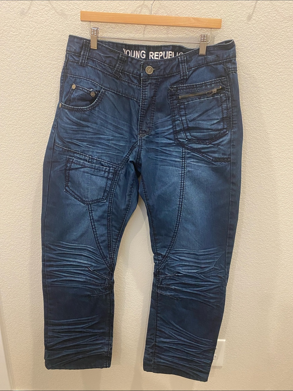 Young Republic Men's Dark Blue Distressed Jeans